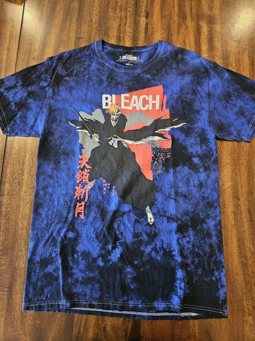 Bleach Anime Ichigo Kurosaki T-Shirt Blue Tie Dye Graphic Tee Shonen Jump